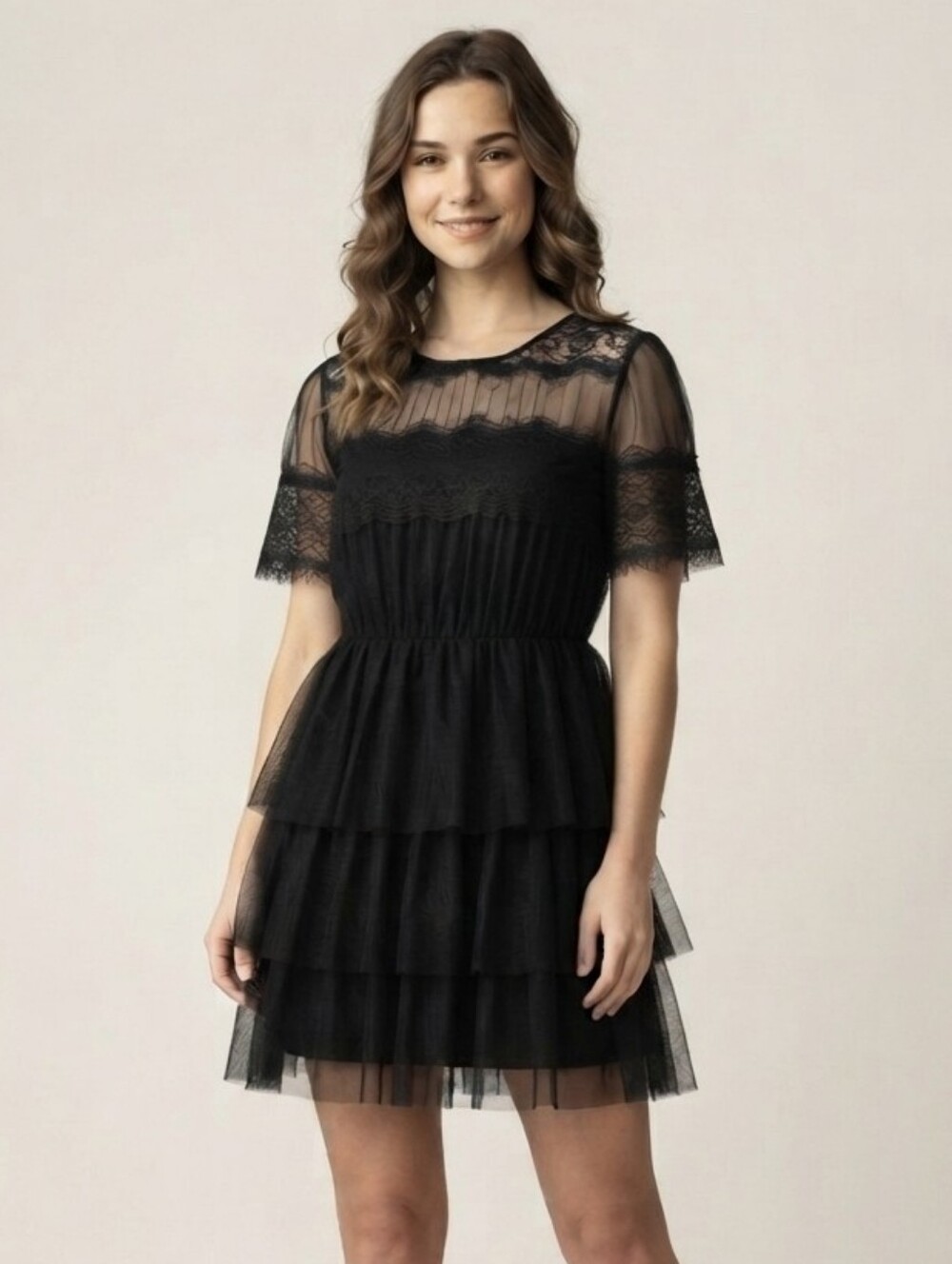 Forever 21 Black Lace Tiered Mini Dress